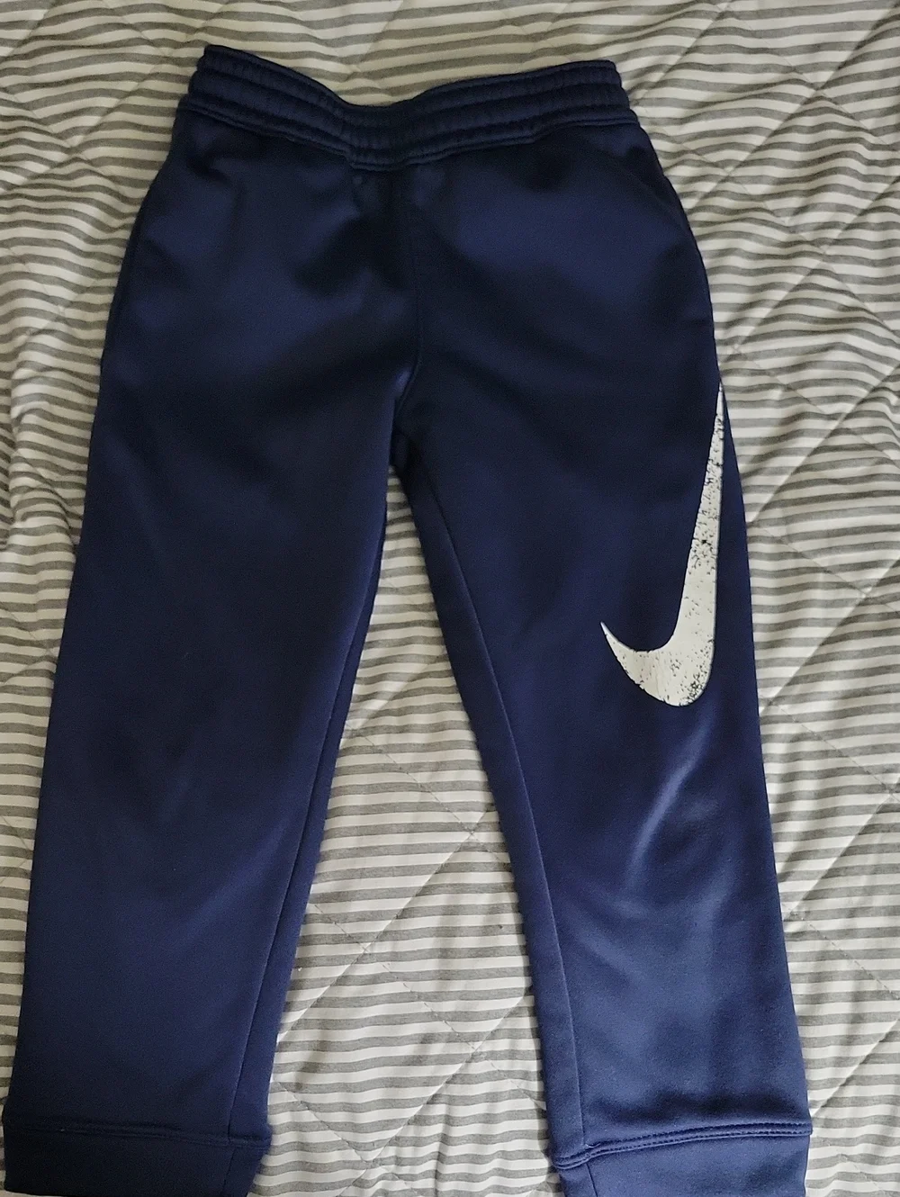 Nike Kids Dark Blue Sweatpants with Distressed White Swoosh